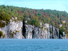 The sheer cliffs of the Palisades at Split Rock Mountain Wild Forest in New York plunge 100 feet into the Lake and another 140 feet below the surface.
